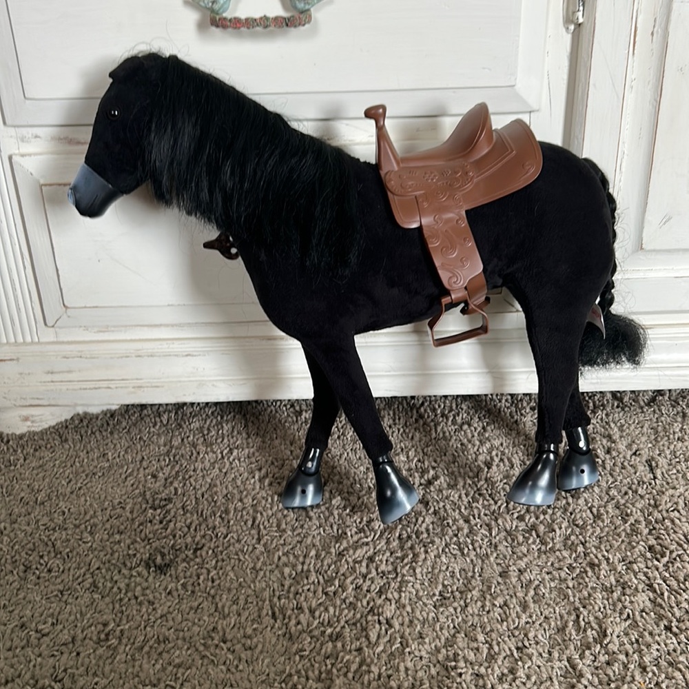 Black American girl doll horse with saddle